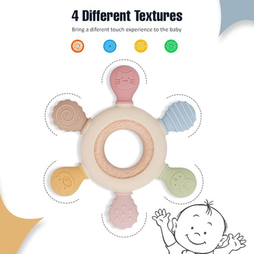 Lyrovo Silicon & Wood Teether for 3+ Months Baby, BPA Free, Beige, infants