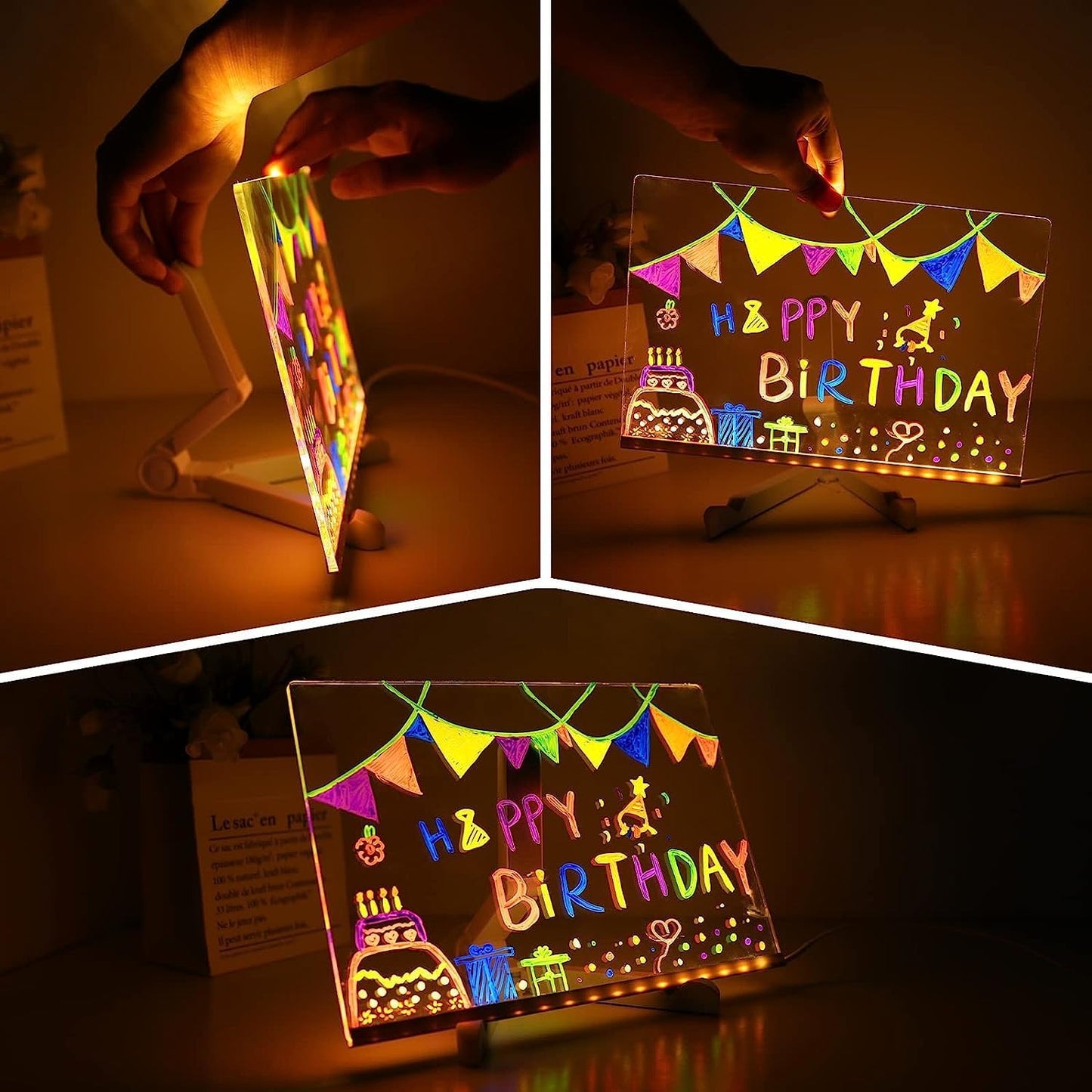 3D Acrylic Dry Erase Board with Light up Dry Erase Board with Stand