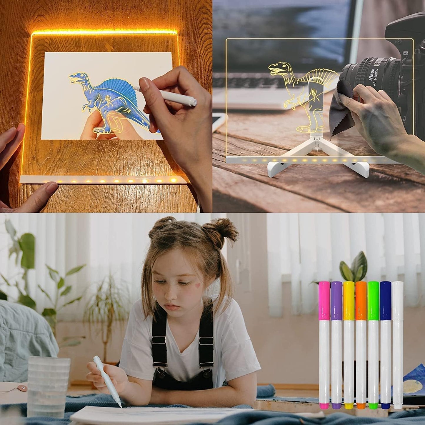 3D Acrylic Dry Erase Board with Light up Dry Erase Board with Stand